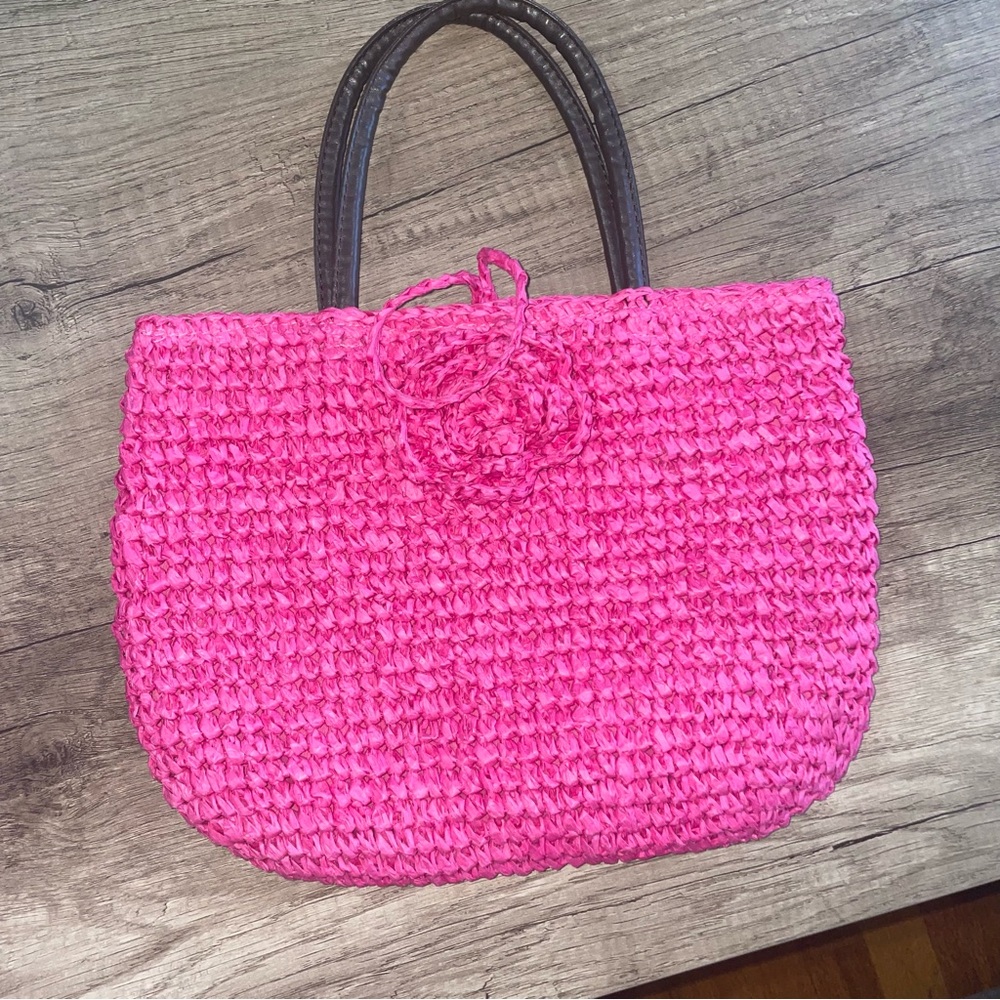 Vibrant Pink Textured Wicker Rose Bag